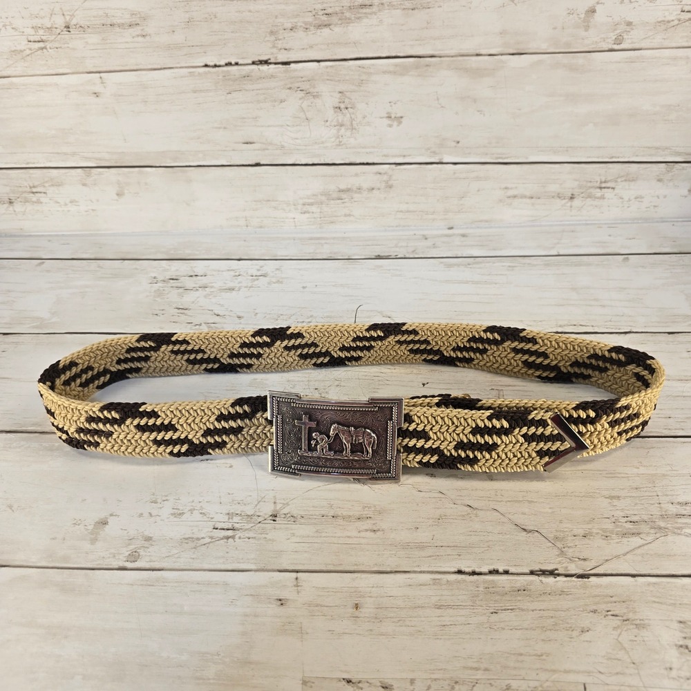 3D Belt Co Mens Western Woven Braided Belt Silver Kneeling Cowboy Buckle 38 Inch